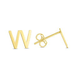 14K Yellow Gold Yours Truly Initial W Stud Earring