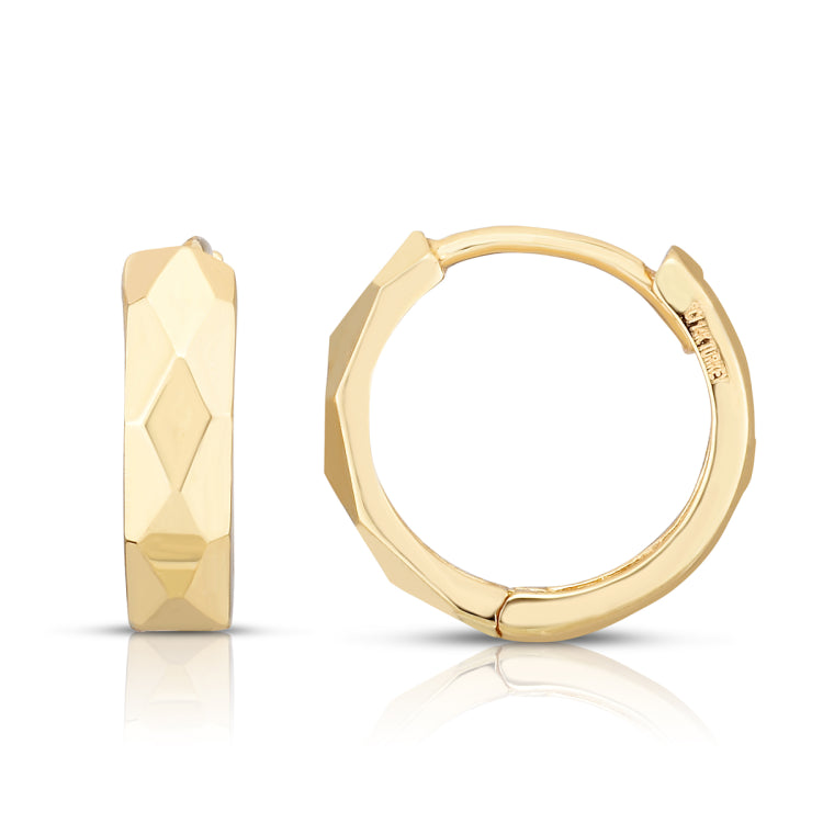 14K Yellow Gold Faceted Huggie Earrings