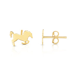 14K Yellow Gold Polished Horse Stud Earrings