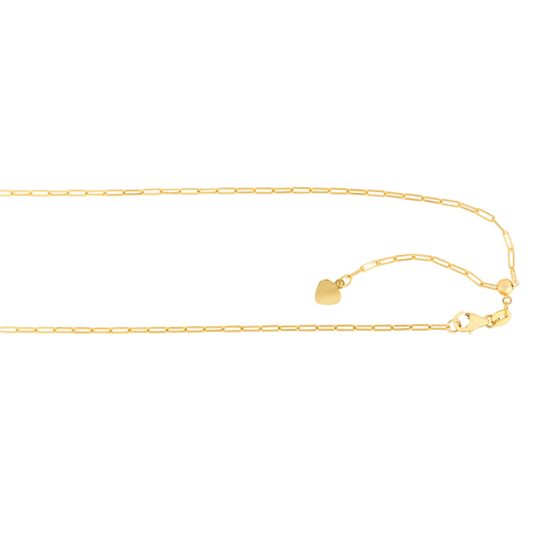 14K Yellow Gold 1.5mm Adjustable Paperclip 22 Chain with Lobster Lock
