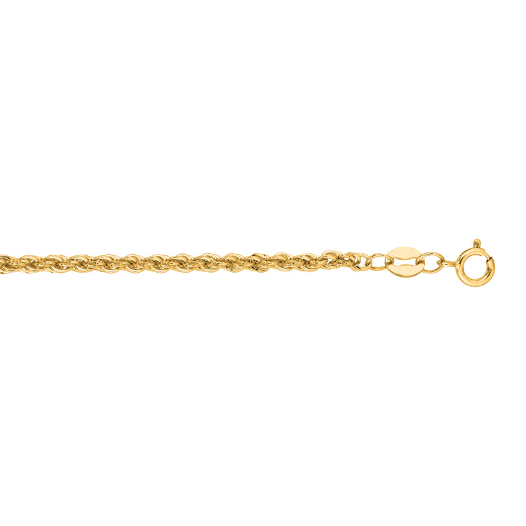 14K Yellow Gold 2mm Lite Rope 24 Chain with Lobster Lock