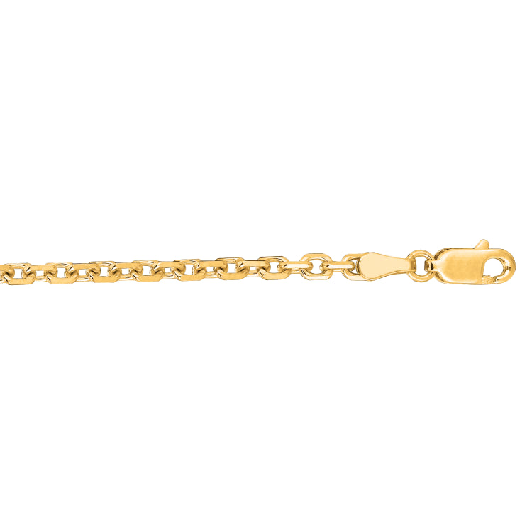 14K Yellow Gold 2.6mm 18 Diamond Cut  Classic Cable Chain with Lobster Clasp