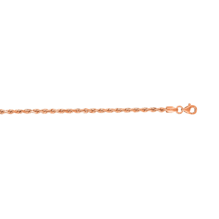 14K Rose Gold 18 2.3mm Diamond Cut Solid Royal Rope Chain with Lobster Clasp