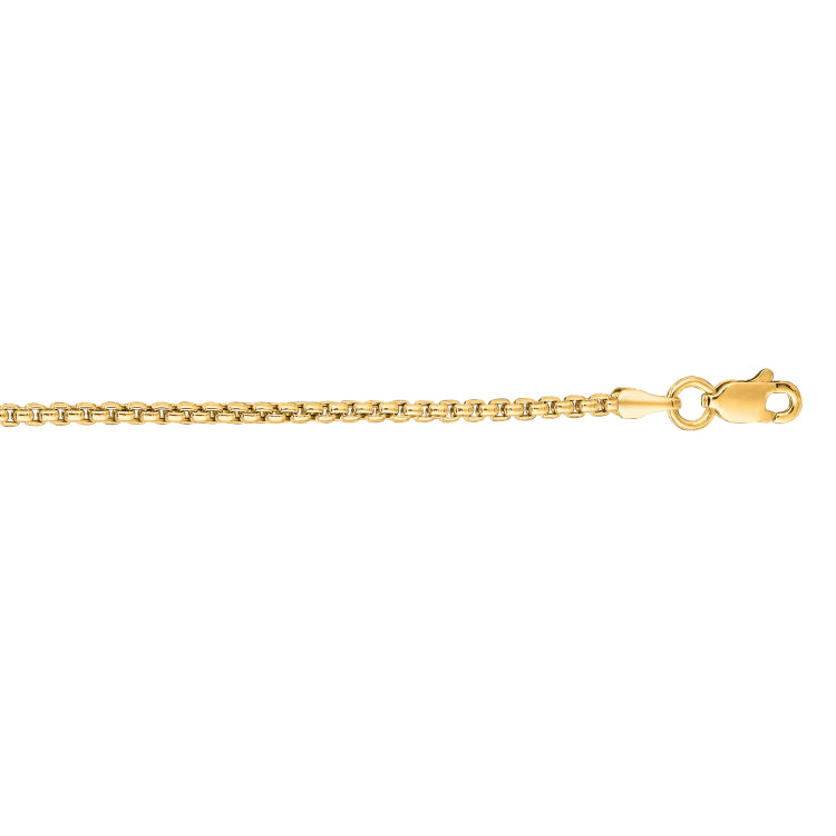 14K Yellow Gold 1.6mm 18 Solid Round Box Chain with Lobster Clasp