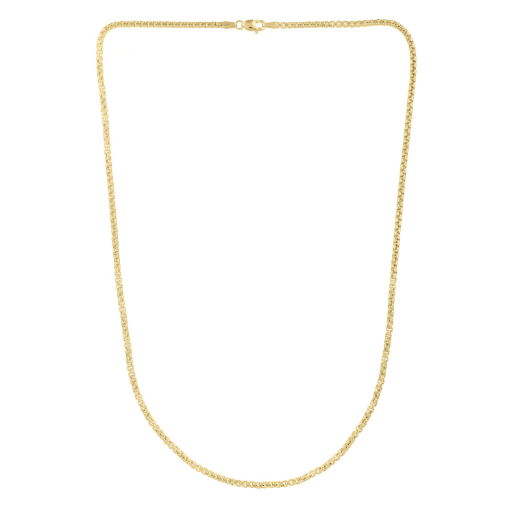 14K Yellow Gold 2.5mm 24 Solid Round Box Chain with Lobster Clasp