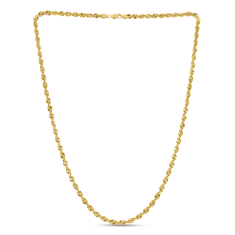 10K Yellow Gold 5mm 20 Diamond Cut  Semi-Solid Rope Chain with Lobster Clasp