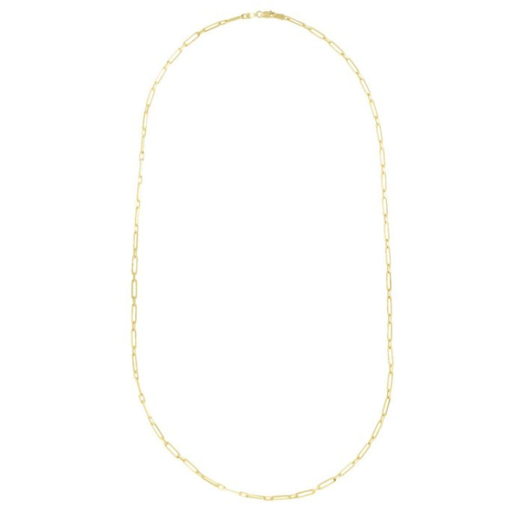 14K Yellow Gold 20 2.8mm Alternating Paperclip Link Chain Necklace with Lobster Lock.