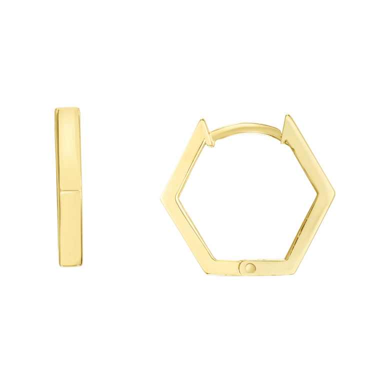 14K Yellow Gold Hexagon Huggie Hoops