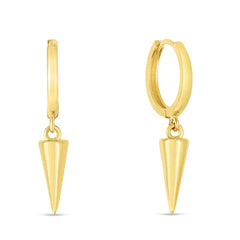 14K Yellow Gold Dangling Spike Drop Hoop Earrings
