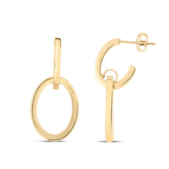 14K Yellow Gold Polished Interlocking Drop Hoop Earrings with Push Back Clasp