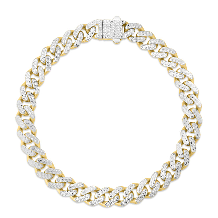14K Yellow Gold 8mm White Pave Lite Miami Cuban 22 Chain Necklace with Box (Both Side Push) Clasp.
