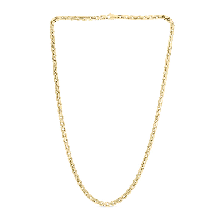14K Yellow Gold 5mm Men's Fancy Box 22 Chain Necklace with Lobster Clasp.