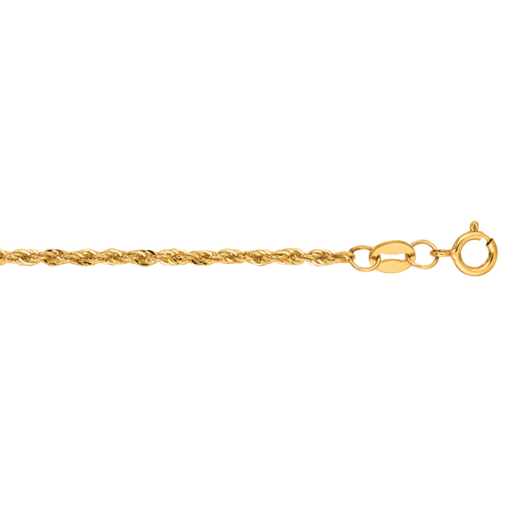 14K Yellow Gold 1.5mm Lite Rope 7 Chain Bracelet with Lobster Lock