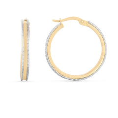 14K Two-tone Gold Polished and Diamond Cut Round Hoop Earrings with Hinged Clasp