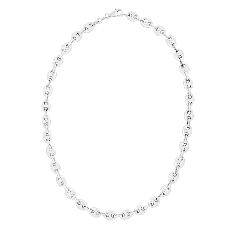 Sterling Silver 7.8mm Polished Lite Puffed Mariner 18 Chain Necklace with Lobster Clasp