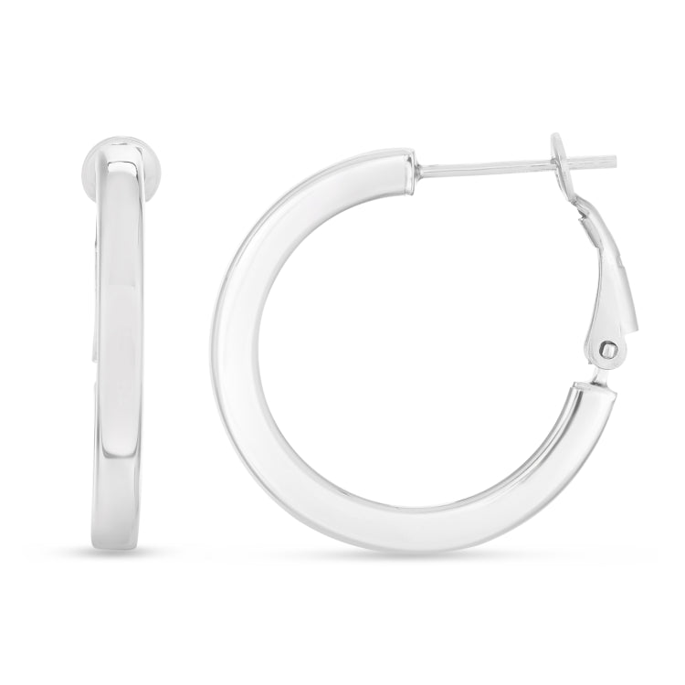 Sterling Silver Polished 27mm Hoops with Snap closure.