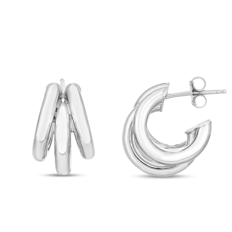 Sterling Silver Polished 16mm Triple Barrelled Hoops with Push Back closure.