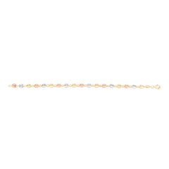 14K Tri-color Gold 16 Polished Puffed Mariner Link Chain Necklace with Lobster Lock
