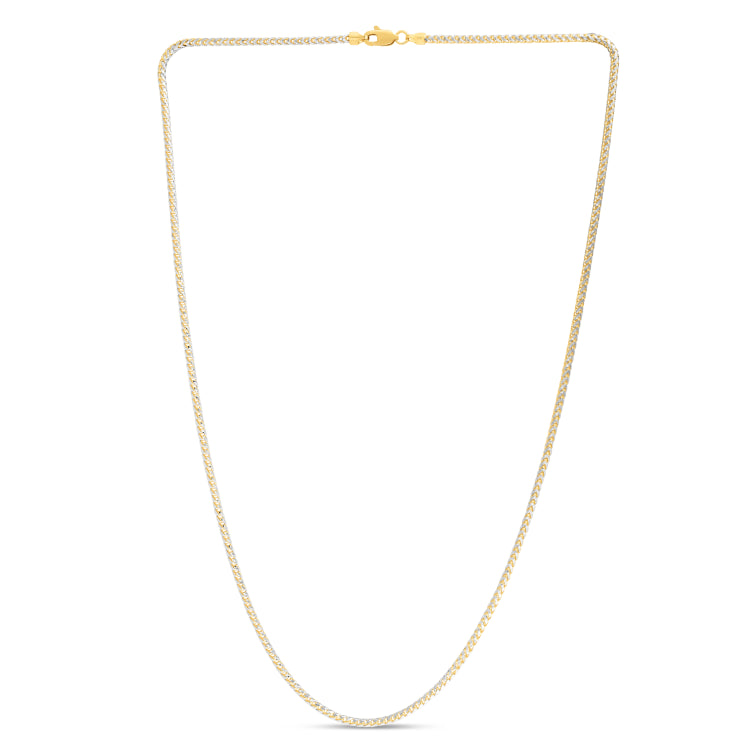 14K Two-tone Gold 2.3mm Round Pave Franco 24 Chain Necklace with Lobster Clasp