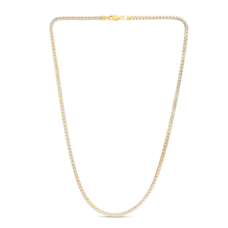 14K Two-tone Gold 3.2mm Round Pave Franco 20 Chain Necklace with Lobster Clasp