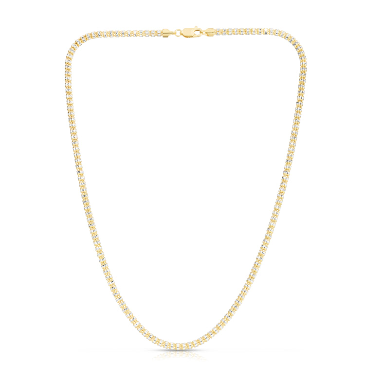 14K Two-tone Yellow Gold 24 3.3mm Fancy Ice Chain Necklace with Lobster Clasp