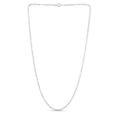 Sterling Silver 2.5mm Moon-cut Bead 18 Chain with Lobster Clasp. Item has rhodium finish.