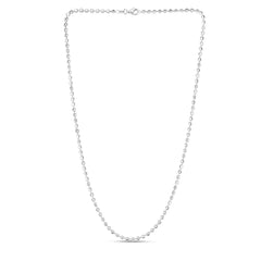 Sterling Silver 3mm Moon-cut Bead 18 Chain with Lobster Clasp. Item has rhodium finish.