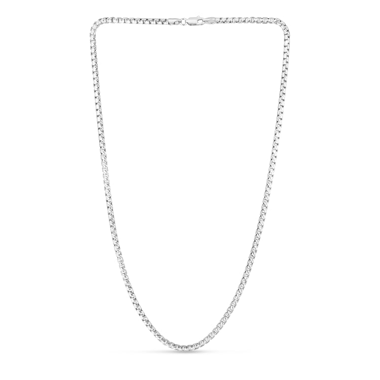 Sterling Silver 2.9mm Rockstar Cut Round Box 20 Chain with Lobster Clasp. Item has rhodium finish.