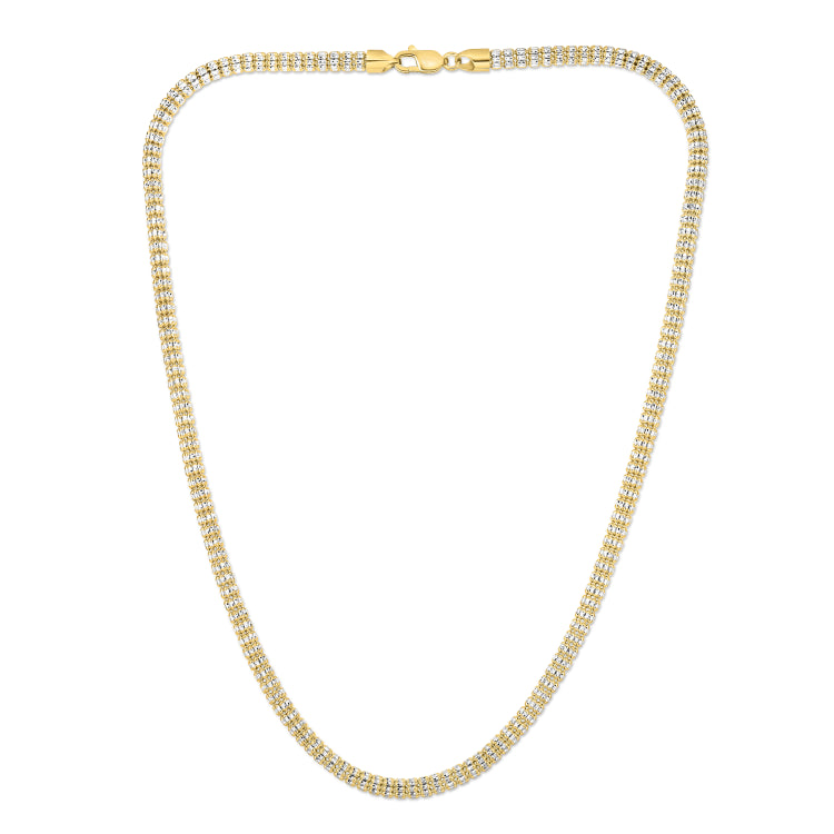 14K Two-tone Yellow Gold 20 4.25mm Fancy Ice Chain Necklace with Lobster Clasp