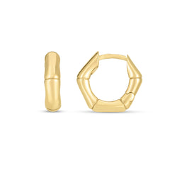 14K Yellow Gold 16mm Bamboo Huggie Hoop Earrings with Snap Clasp