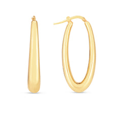 14K Yellow Gold Elongated Oval Hoop Earrings with Hinged Clasp