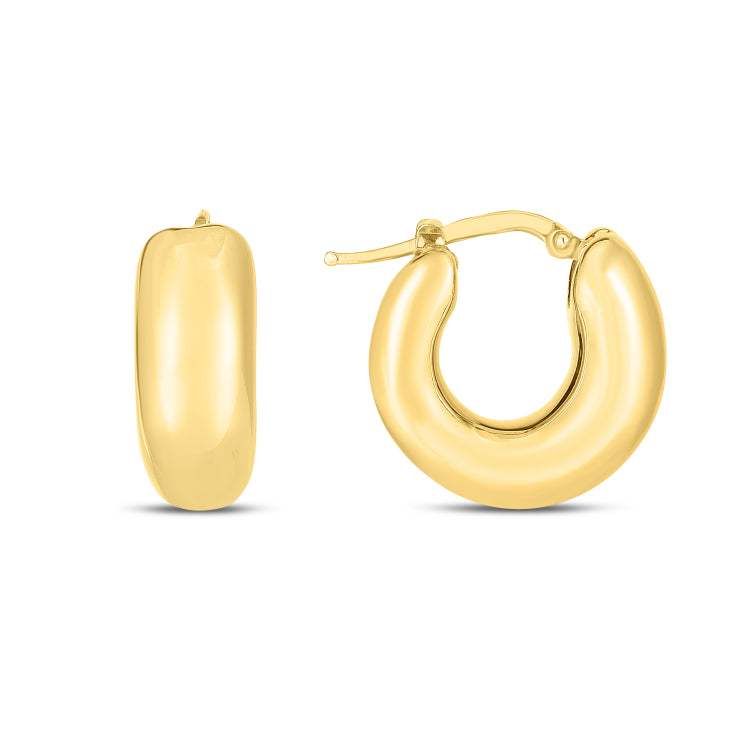 14K Yellow Gold Small Puffy Hoops with Hinged Clasp