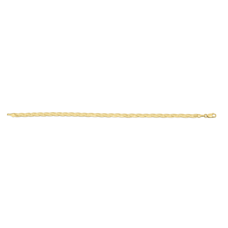 14K Yellow Gold 20 Braided Herringbone Fancy Chain Necklace with Lobster Clasp
