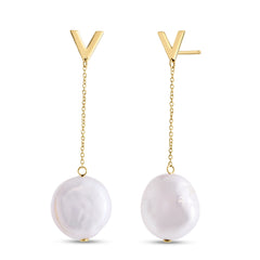 14K Yellow Gold V Drop Keshi Pearl Earrings with Push Back Clasp