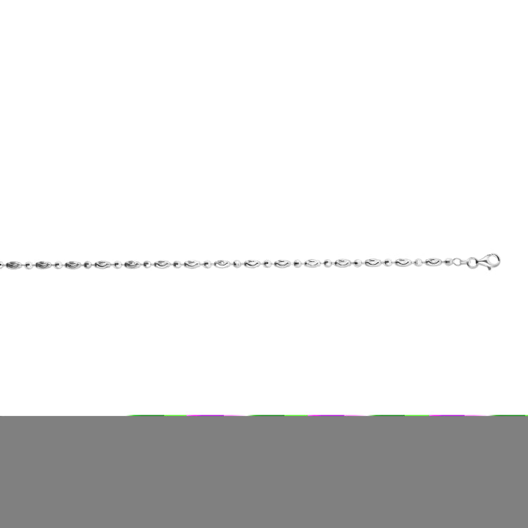 Sterling Silver 3mm 16 Moon-cut (diamond cut) Oval Bead Chain Necklace with Lobster Clasp. Item has rhodium plating.