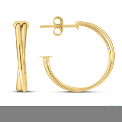 14K Yellow Gold Polished Large Crossover Hoops Earrings with Push Back Clasp
