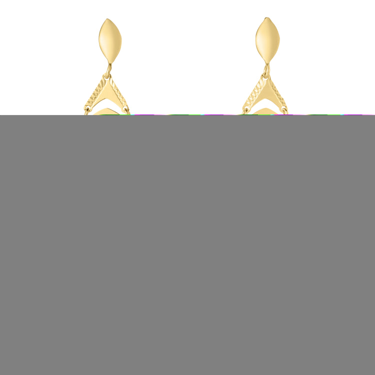 14K Yellow Gold Fancy Leaf Drop Earrings with Push Back Clasp