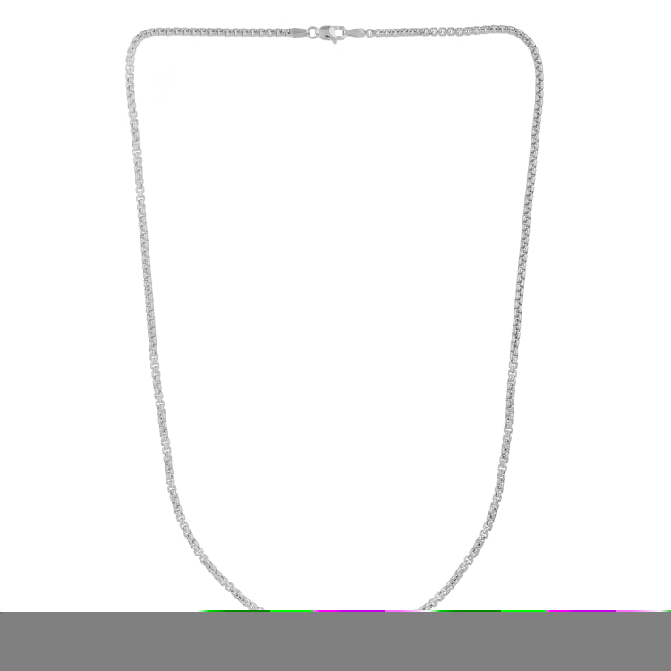 14K White Gold 20 2.5mm Solid Round Box Chain with Lobster Clasp