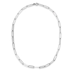 Silver 30 4.15mm Polished Flat Paperclip Chain Necklace with Pear Shaped Lobster Clasp. Rhodium Plated.