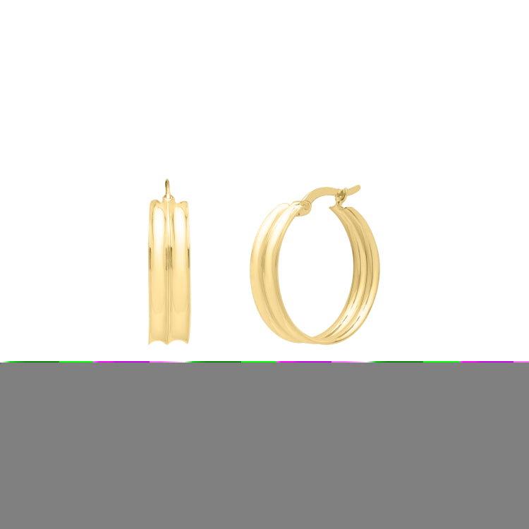 14K Yellow Gold Large Concave Hoop Earrings with Hinged Clasp