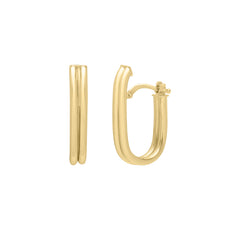 14K Yellow Gold Double Oval Tube Hoop Earrings with Hinged Clasp