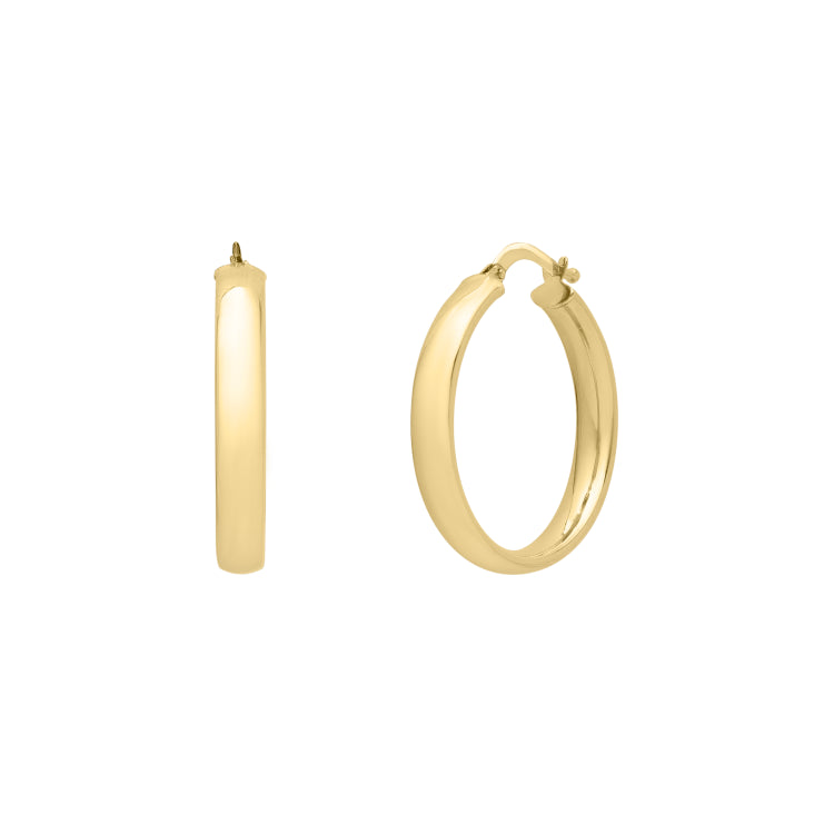 14K Yellow Gold Small Band Wedding Hoop Earrings with Hinged Clasp