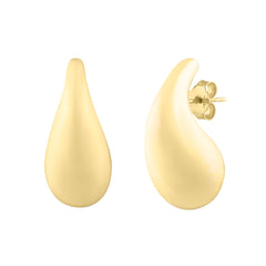 14K Yellow Gold Large Raindrop Stud Earrings with Push Back Clasp