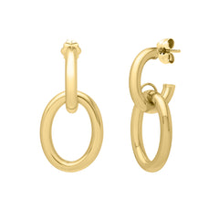 14K Yellow Gold Interlocking Link Drop Earrings with Push Back Clasp