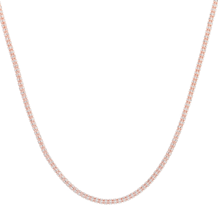 14K Rose Gold Two-Tone 3.3mm Fancy 18 Ice Chain with Lobster Clasp