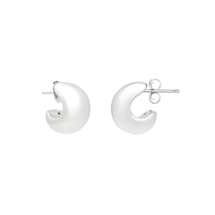 Sterling Silver Polished C-Hoop Earrings with Push Back Clasp