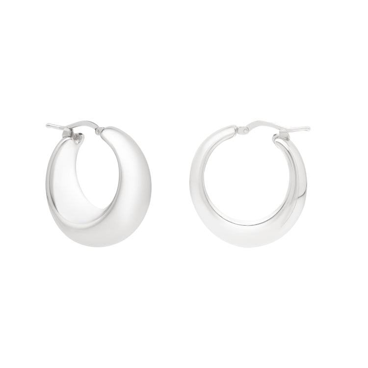 Sterling Silver Polished Sculpted Hoop Earrings with Hinged Clasp