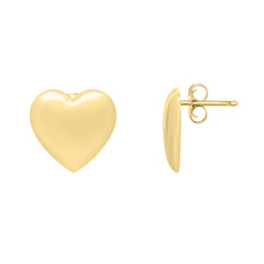 14K Gold Heart Puffed Up Studs with Push Back clasp