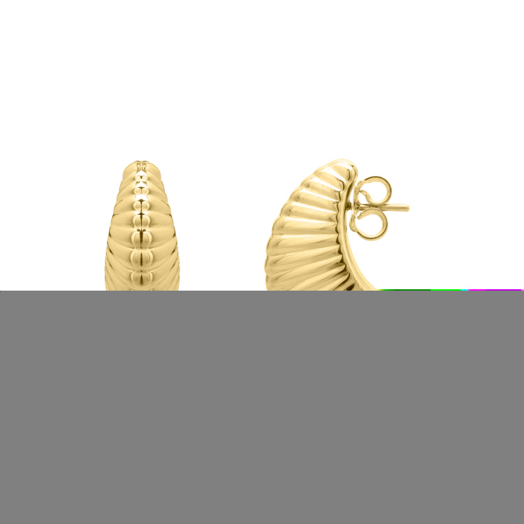 14K Gold Graduated Puffy Ribbed Shell Hoops with Push Back clasp