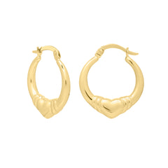 14K Gold Large Heart Hoops with Hinged clasp